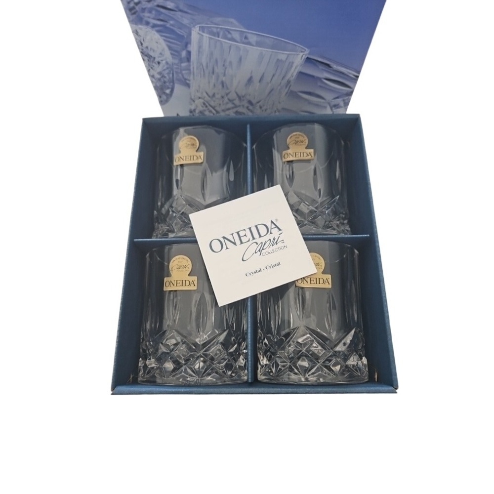 Oneida Crystal Glassware Set of 4 Clear Antonia Crystal Double Old Fashioned NIB
